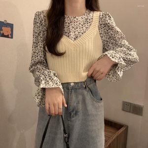 Women's Vests White V-Neck Sling Sweater Women's Early Autumn Top Lazy 2023 Korean Slim Two-piece Set