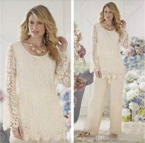 Elegant Lace Mother of the Bride Pants Suits Wedding Guest Formal Wear Plus Size Custom Made Cheap Long Sleeves Groom Mother's Dress