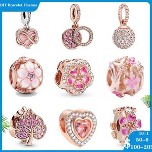 925 Siver Beads Charms för Pandora Charm -armband Designer för kvinnor Sparkling Freehand Heart Petal