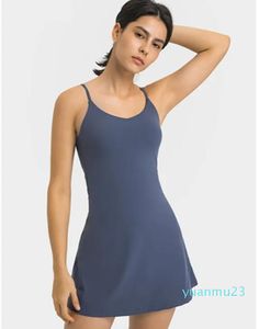 LL Damen-Tenniskleid, Yoga-Outfit, Übung, Brustpolster innen, Kleider, Golf, Fitnessstudio, Slip, Fitness, Damen-Tenniskleid 055