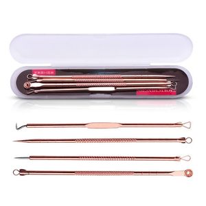 Removedor de ouro rosa/ rosa agulha comedone acne espátula belmish extrator a vácuo colher para a ferramenta de cuidados com a pele de rosto 4pcs/ set