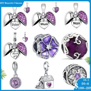 925 Siver Beads Charms för Pandora Charm -armband Designer för kvinnor Purple Flower