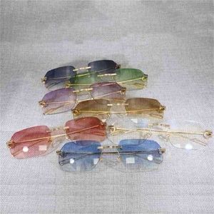 Óculos de sol da moda de designer de luxo 20% de desconto em homens quadrados sem aro vintage lente lente shape shate metal moldura clara para ler gafas mulheres ao ar livre 1130kajia