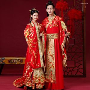 Etnik Giyim Vintage kırmızı Çin tarzı evli elbise yüksek kaliteli nakış yükleme erkekler ve kadınlar geleneksel hanfu nakış