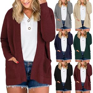 Damen-Strick-T-Shirts, Schal-Ausschnitt, kurzer Typ, Damen-Cardigan, Herbst-Winter, einfarbig, gerippter Strickmantel, Oberbekleidung