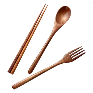 Dinnerware Sets 6 Pcs Wooden Fork Portable Silverware Wood Spoon Chopstick Japanese Set Tableware Delicate Picnic Cutlery