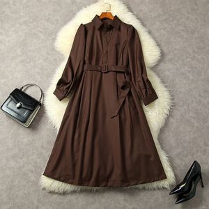 Spring Brown Solid Color Two Piece Dress Sets Short Vest & Long Sleeve Lapel Neck Single-Breasted Dress Suits Set L2O262164