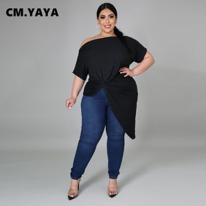 Women's Plus Size TShirt CM.YAYA Women Tshirts Plus Size L5XL Solid Skew Collar Short Sleeve Asymmetrical Long Tshirts Female Casual Street Top Tee 230325