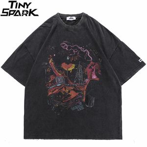 Męskie koszulki Hip Hop Ogólna Myjana T-shirt HARAJUKU Zgrane graficzne nadrukowane T Shirt Mężczyzn Sprężyn Summer Short Sleeve 230325