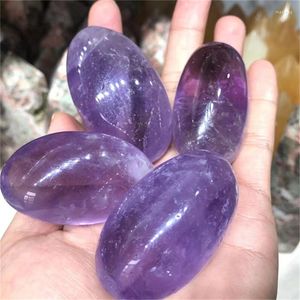 Decorative Figurines Wholesale Natural Purple Amethyst Smooth Polished Oval Gem Prices Tumble Stone Palmstone Crystal