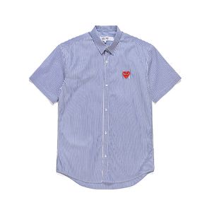 Camisas casuais masculinas de grife CDG Com des Garcons PLAY Manga curta Camisas listradas de coração vermelho Azul / Branco Tamanho XL Marca
