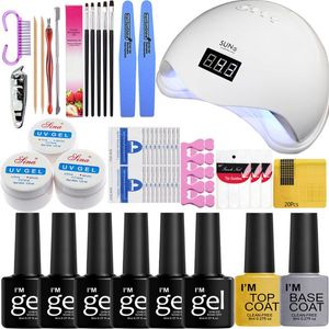 Nail Art Kits Kit Dryer 48W UV LED Lamp And Gel Varnish Polish Top Base Coat Manicure Tool 6 Color For Tools Set