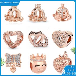 925 siver beads charms for pandora charm bracelets designer for women Sparkling Rose Gold Apple Heart Bead Charms Rose Gold