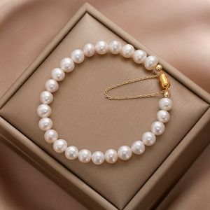 Classic Fashion Strand Beaded Natural Stone Pearl Bracelets For Women Exquisite Zircon Lucky Bracelets Party Jewelry