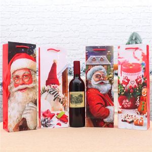 Present Wrap Christmas Paper Bag Wine Bottle Packaging Decoration Liten Favor Xmas Year Party Restaurant