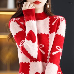 Women's Sweaters Pure Wool Sweater Women's Half High Collar Pullover Autumn And Winter Casual Color Matching Knitted Top Fashion