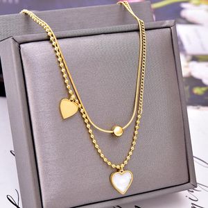 Choker LW Fashion Simple Double Set of Chain Fortunella Venosa ClaVicle Necklace Titanium Steel Shells Peach Heart Love Female