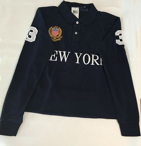 New York de alta qualidade, designer de marca de manga longa de manga longa camiseta bordada de algodão de algodão casual camisa