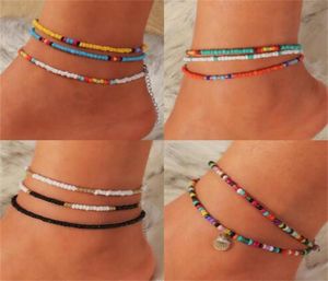 Conjunto 3 pçs boêmio contas coloridas frisadas tornozeleiras para mulheres verão oceano praia artesanal tornozelo pulseira pé perna praia joias presente g2664706