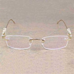 Lyxdesigner Fashion Solglasögon 20% rabatt på vintage Leopard Rimless Clear Stone Transparent Glass Rame Eyewear Men Accessories Oculos Eyeglasses 6384KaJia