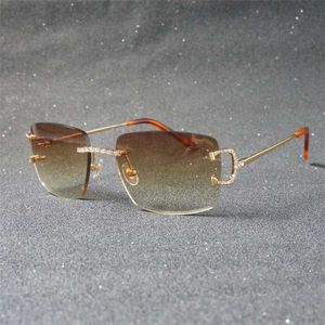 40% OFF Luxury Designer New Men's and Women's Sunglasses 20% Off Rhinestone Wire Rimless Oval Men Stone Metal Frame Square Shades for Women Summer Club Oculos Eyewear