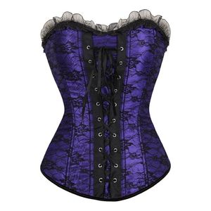 Bustiers espartilhos Overbust for Women Burlesco Flower Print Lace Up Corset Bustier Tops Plus Size Korseblack Red Purple e Greenbustiers