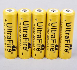 Hight Quality UltraFire 18650 litiumbatterier 9800mAh 3.7V Uppladdningsbart batteri gul li-ion Bateria för elektronisk LED-ljus Heanlamp ficklampa billeksak