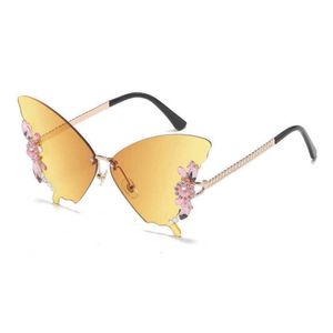 Luxus-Designer-Sonnenbrillen von hoher Qualität 20 % Rabatt auf schmetterlingsförmige Diamanten, randlose Modepersönlichkeit, übertriebenes, rundes, großes Gesicht