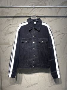 Xinxinbuy Men Jacket Jacket Jacket Denim Destruído Paris Letra Ribbon Manga Longa Mulheres pretas cáqui azul cinza xs-2xl