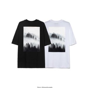 E Fashion Landscape illustration Chest Small letters Tshirt Men Summer Casual Male T Shirt Hipster Hip-hop Tee Shirt Homme Streetwear