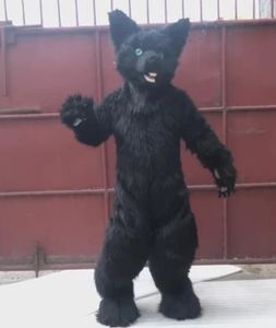 Mascote peludo lobo preto husky cão gato raposa de raposa conjunto de roupas fursuit halloween natal festival de páscoa adulto