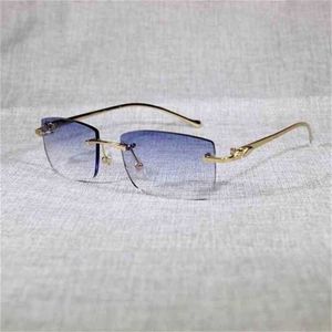 10％オフ高級デザイナーNEW MENSとWOMEN'S SUNGLASSES 20％オフヴィンテージヒョウリムレス楕円形のメタルフレームシェード男性夏の屋外クリア