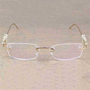 Lüks tasarımcı yüksek kaliteli güneş gözlüğü% 20 indirim vintage leopar rimless rimless açık taş şeffaf gözlükler çerçeve gözlük erkek aksesuarları oculos gözlük 6384kajia