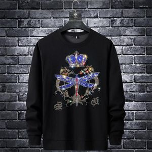 Men's Hoodies & Sweatshirts Dragonfly Rhinestones Men Hoodie Sweatshirt Fashion Streetwear Slim Full O Neck Cotton Pullover Mens Autumn Clot