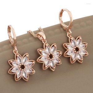 Necklace Earrings Set Trend 585 Rose Gold Color Hanging Stes For Women Fashion High Quality Natural Zircon Flower Jewelry