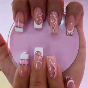 False Nails 24pcs Manicure Full Cover French DIY Pink Love Heart Fake Ballerina Long