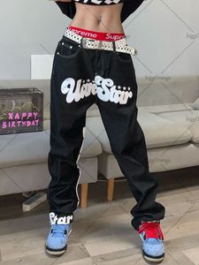 Kadınlar kot retro yıldız mektup baskılı kot pantolon harajuku gündelik moda düz wideleg pantolon kadınlar yüksek sokak hiphop pasta pantolon 230325