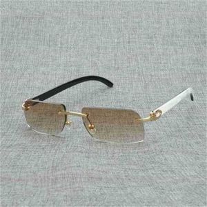 Lyxdesigner mode solglasögon 20% rabatt på vintage fyrkantiga trä män naturliga buffelhorn för utomhus rimlös stil små linsar vita svarta tempel