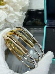 Pulseiras de charme de marca de luxo t para mulheres com diamante brilhante, prata, ouro, rosa, cores, pulseira de cristal, joias