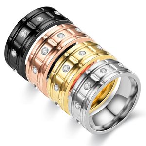 Zarif 18K Altın Kaplama Paslanmaz Çelik Bant Yüzüğü Erkekler Kadın Tatinum Çelik Avusturya Kristal Yüzük Düğün Takı Güzel Hediye Soluk Renk Toptan Fiyatı
