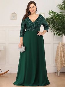 Abiti da festa Taglie forti Abiti da ballo Lungo sexy scollo a V ALine Paillettes con 34 maniche sempre belle di Abito da damigella d'onore verde scuro Donna 230325