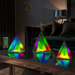 Night Lights Modern Cube Table Lamp RGB Acrylic Triangle LED Night Light Creative Desk Lamp Decorative for Office Home Bedroom Holiday Gift P230325