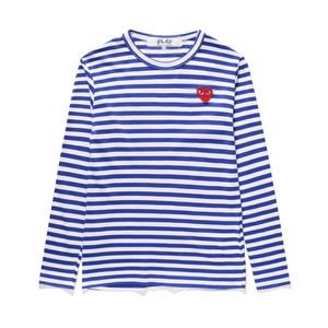 Designer T Camisetas Masculinas CDG Com Des Garcons PLAY Coração Vermelho Manga Longa T-shirt Listrado Azul / Branco Grande XL Mulheres