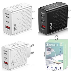 Carregador USB Tipo C 30W PD Charging rápido 3Port Quick Charge 3.0 Adaptador de energia celular CARRAPTER USB C CARREGADORES IPONEY SAMSUNG com caixa