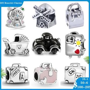 925 Siver Beads Charms för charmarmband Designer för kvinnors bilpaket Windmill Ferris Wheel Pendant