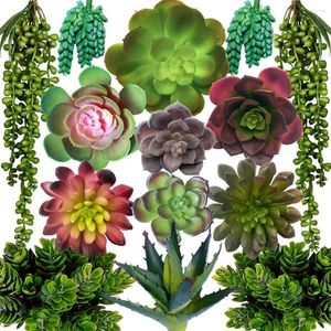 Dekorativa blommor Succulents Plants Artificial - 14 Premium Fake Opotted stor saftig bulk för inomhus och utomhus DIY
