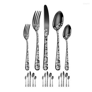 Conjuntos de utensílios de jantar Conjunto de talheres de aço inoxidável de 20 peças para 4 Design de padrões exclusivos Safe/Forks/Spoons