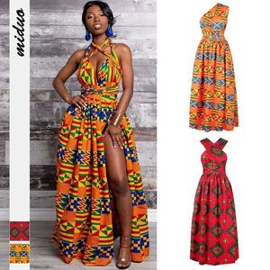 Casual Dresses Women African Lace-up Dress Fashion Style African Women Lace-up Waist Maxi Dress Plus Size Long Dress Convertible Robe Longue P230322