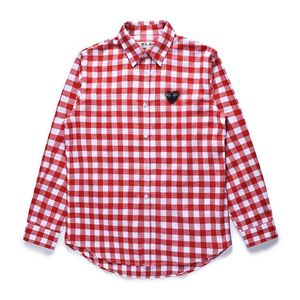 Tasarımcı Erkekler Rahat Gömlek Com Des Garcons Oynama CDG Man Siyah Kalp Kırmızı/Beyaz Gingham Ekose Uzun Kollu Gömlek Erkek Boyutu XL