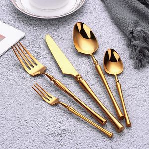 Dinnerware Sets 5pcs Gold Tableware Cutlery Set 304 Stainless Steel Mirror Fork Spoon Knife Christmas Gift DinnerwareSet Lunch Dinner